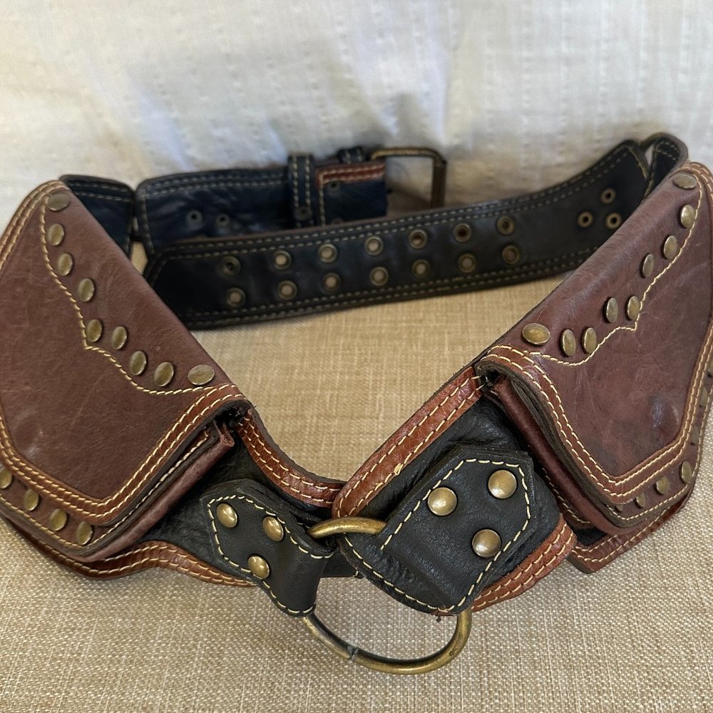 Brown Leather Studded Pocket Belt/ Fanny Pack - One of a Kind